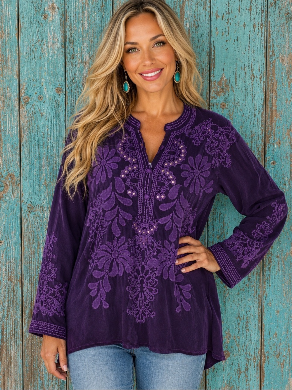 Johnny Was Elida heavily embroidered crocheted blouse NWT RARE